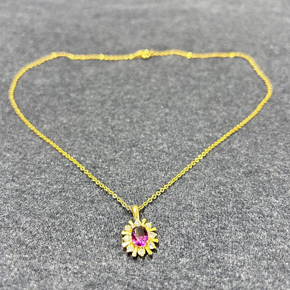 Purple Rhinestone Pendant Gold Tone Necklace